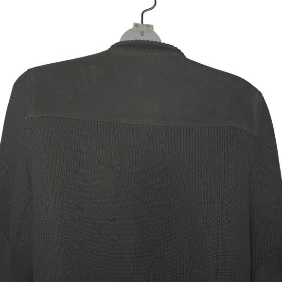 Covington Women Medium Leather Coat Elbow Patches Chocolate Brown Knit Zip Y2K - Picture 5 of 12